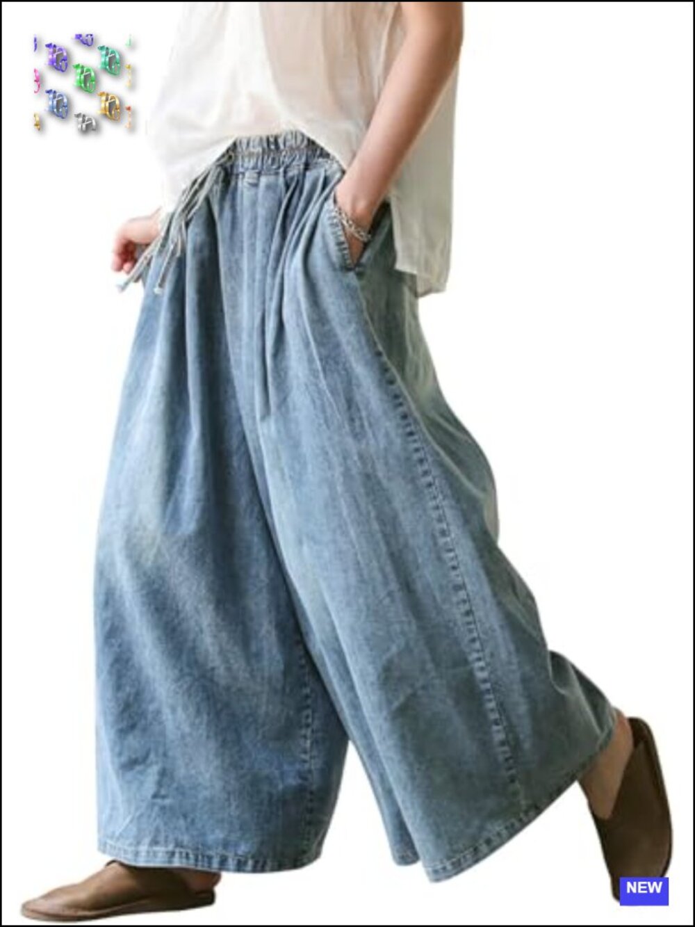 Wide Leg Baggy Jeans Plus Size Loose Elastic Waist Denim Pants with Deep Pockets